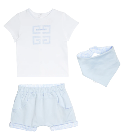 Givenchy Baby T-shirt, Shorts And Bib Set In Blue
