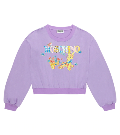 Moschino Kids' Printed Cotton-blend Sweatshirt In Lilla
