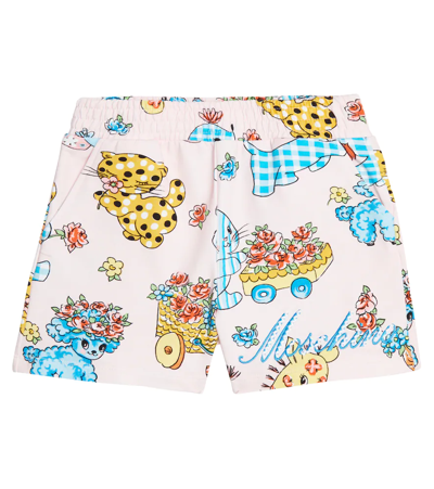 Moschino Kids' All Over Print Jersey Sweat Shorts In Pink