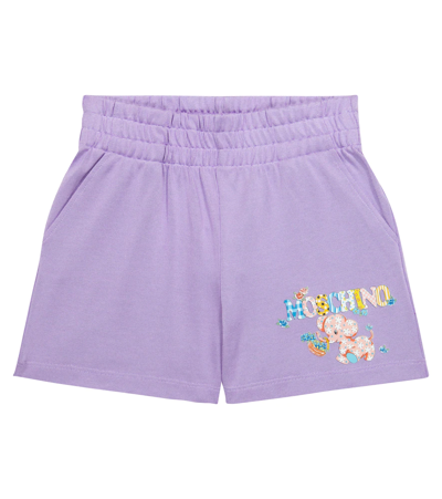 Moschino Kids' Logo Printed Cotton Sweat Shorts In Lilla