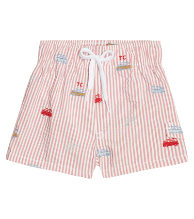 Tartine Et Chocolat Baby Striped Embroidered Swim Trunks In Grenade