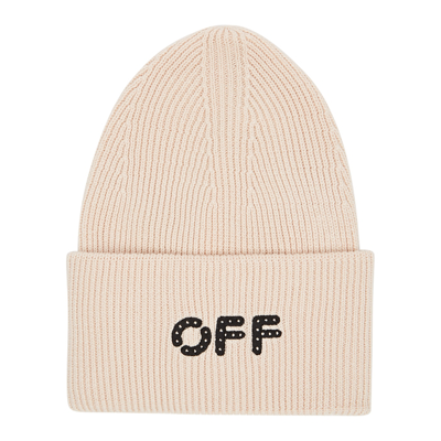 Off-white Embroidered Ribbed Cotton And Cashmere-blend Beanie In Sand