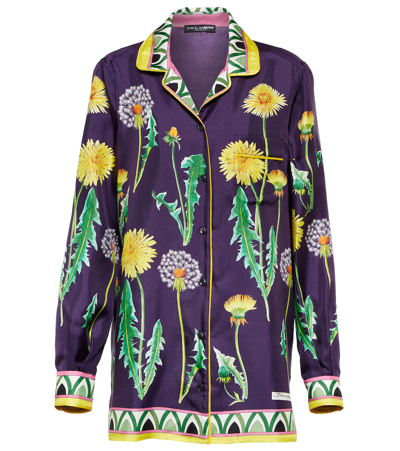 Dolce & Gabbana Printed Oversized Silk Twill Shirt In Purple,yellow,green