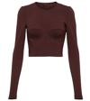 Dolce & Gabbana Long Sleeve Crop Stretch Jersey Corset Top In Marrone Scuro 3