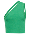Jacquemus Ascu Cropped Open-back One-shoulder Ribbed Linen-blend Top In Green