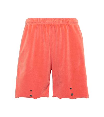 Les Tien Snap Front Velour Shorts In Cantaloupe
