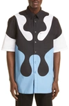 BURBERRY ABSTRACT PRINT SHORT SLEEVE BUTTON-DOWN SHIRT