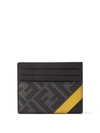 Fendi Ff-logo Grained-leather Cardholder In Black,grey,yellow