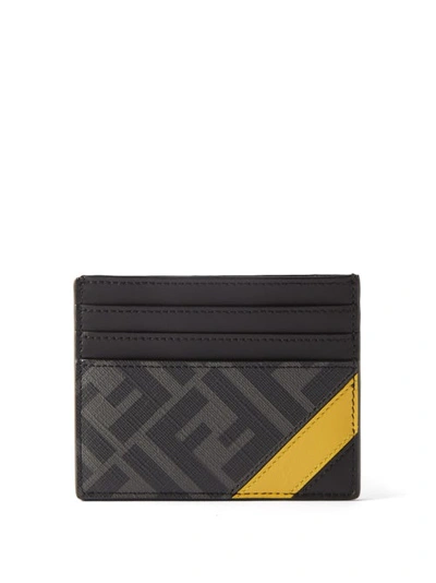 Fendi Ff-logo Grained-leather Cardholder In Black,grey,yellow