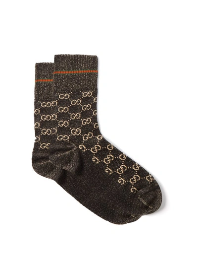 Gucci Gg-intarsia Web-striped Cotton-blend Socks In Black