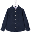 Mc2 Saint Barth Teen Band-collar Linen Shirt In Blue