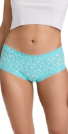 Hanky Panky Leopard Cross-dyed Lace Boyshort In Radiant Turquoise/white