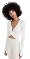 Le Ore Rimini Cropped Twisted Recycled Ribbed-knit Top In Pearl