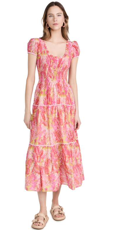 Loveshackfancy Elisabelle Floral Maxi Dress With Lace In Pink
