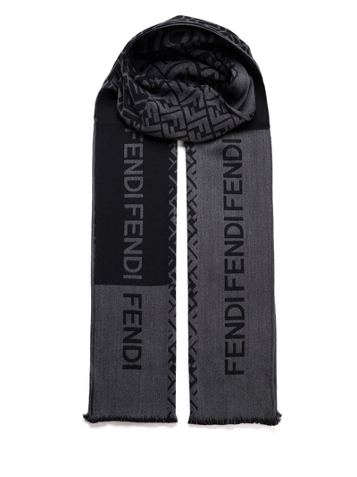 Fendi Black Monogram Scarf In Grey | ModeSens