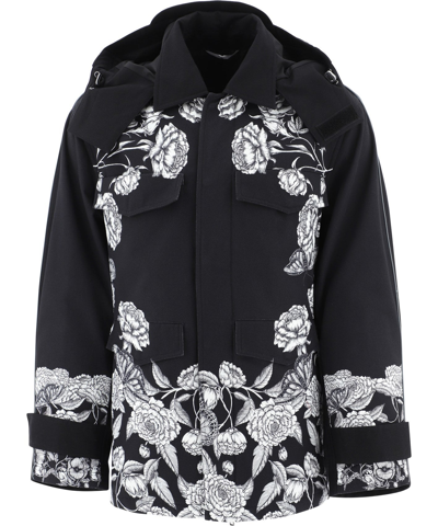 Valentino Floral Printed Panelled Jacket In Black