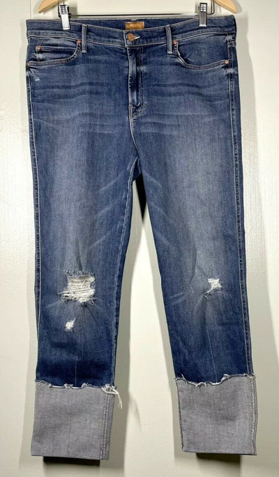 Pre-owned Mother Womens The Pony Boy Chew Denim Cropped Jeans