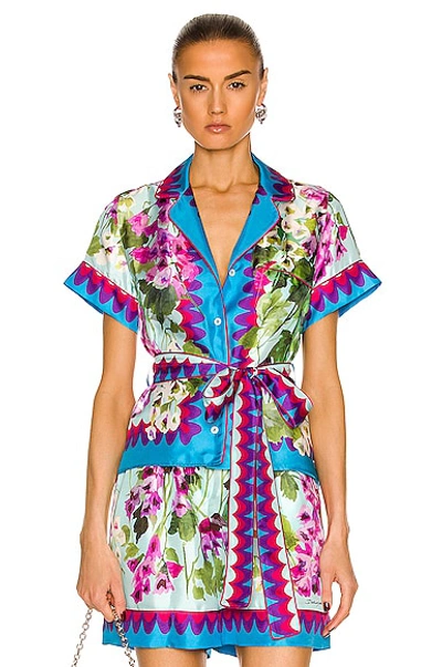 Dolce & Gabbana Tie-waist Floral Print Shirt In Blue
