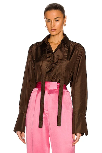 Valentino Long-sleeved Button-up Silk-satin Shirt In Deep Chocolate