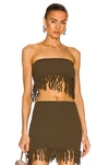 Dion Lee Fringed Crochet Cotton-blend Top In Dark Moss