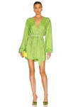 Retroféte Gabrielle Velvet-trimmed Sequined Chiffon Wrap Mini Dress In Lime