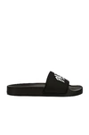 Balenciaga Paris Logo-print Rubber Slides In Black & White