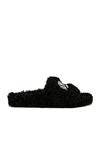 Balenciaga Faux-fur Logo-embroidered Slippers In Black