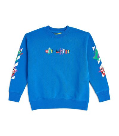 Off-white Kids' Monster Logo-print Crew-neck Sweatshirt In Синий