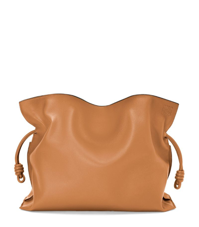 Loewe Xl Leather Flamenco Clutch Bag In Beige