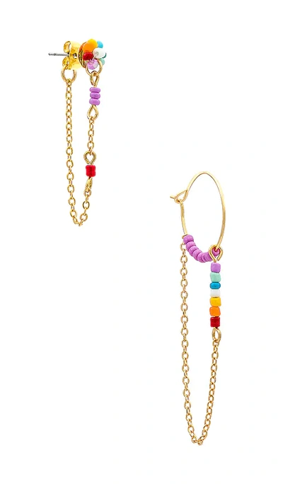 Petit Moments Festival Mismatched Front/back & Hoop Earrings In Metallic Gold
