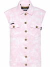 Philipp Plein Bleach-effect Denim Vest In Pink