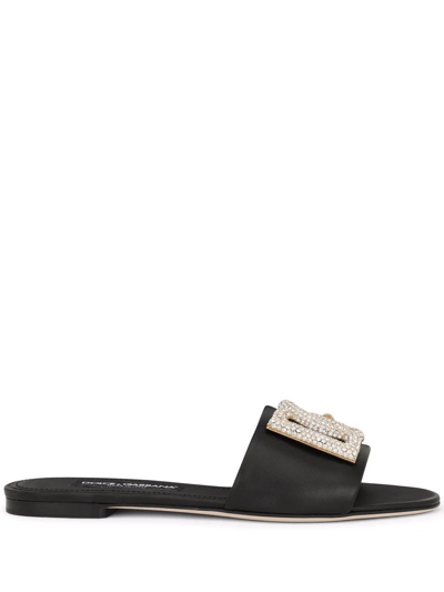 Dolce & Gabbana Logo-plaque Open-toe Sandals In Schwarz