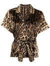 Dolce & Gabbana Leopard Print Tie Waist Satin Blouse In Braun