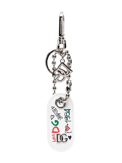Dolce & Gabbana Leather Graphic-print Keyring In Silber