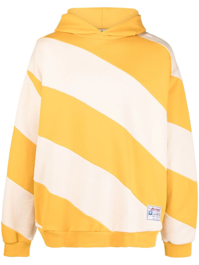 Marni Diagonal Stripe Cotton Hoodie In Yellow