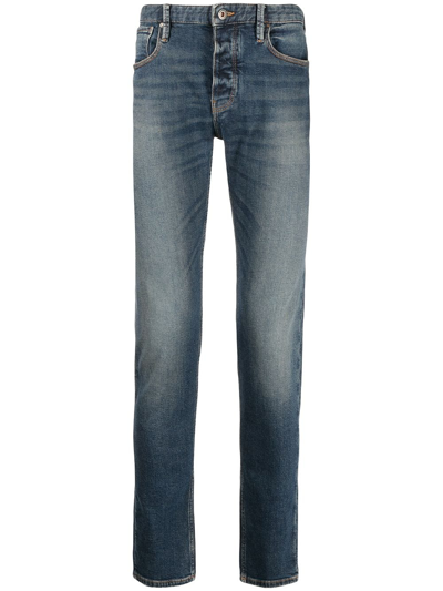 Emporio Armani J75 Slim-fit Distressed Jeans In Blue