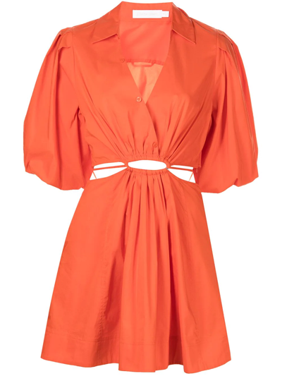 Jonathan Simkhai Aulora Embellished Cutout Cotton-blend Poplin Mini Shirt Dress In Red