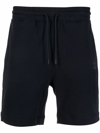 Hugo Boss Logo-patch Cotton Track Shorts In Dark Blue