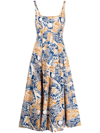 Staud Wells Abstract Print Stretch Cotton Midi Dress In Blue