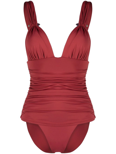 Moeva Carina Ruched One-piece Swimsuit In Red