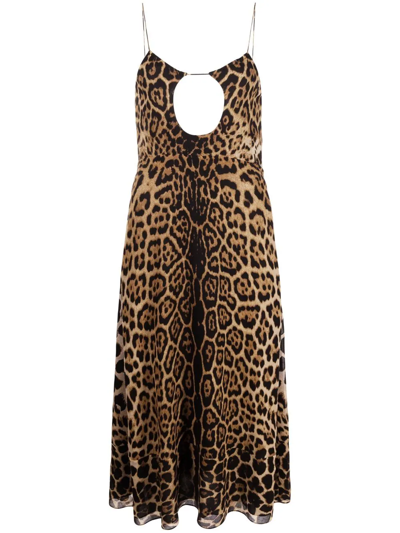 SAINT LAURENT CUT-OUT LEOPARD-PRINT MIDI DRESS