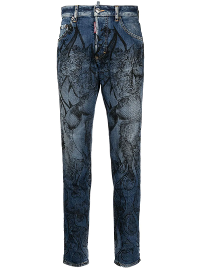 Dsquared2 Embroidered Slim-fit Jeans In Blau