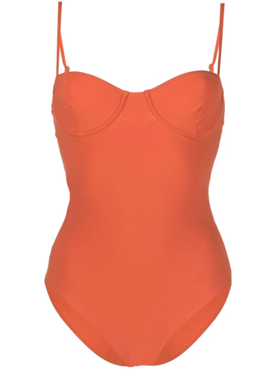 Totême 缝线细节连体泳衣 In Burnt Orange