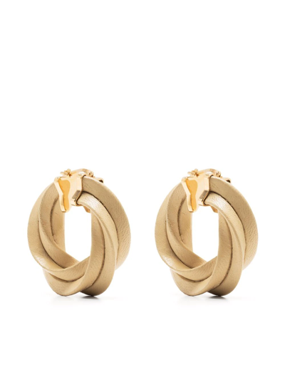 Bottega Veneta Leather And Gold-plated Hoop Earrings In Nude