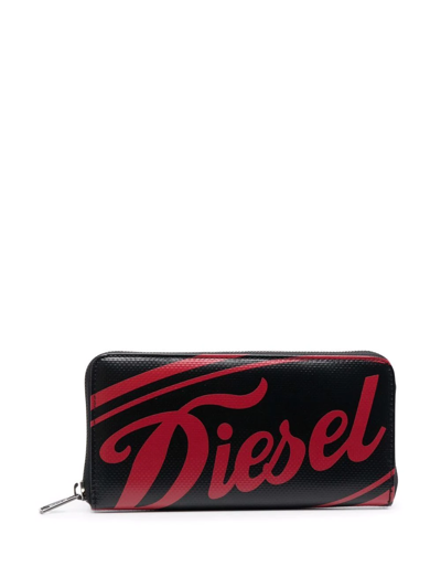 Diesel Logo-print Wallet In Schwarz