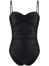 GANNI RUCHED SWEETHEART-NECK ONE-PIECE