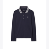 Tory Sport Tory Burch Performance Piqué Pleated-collar Long Sleeve Polo In Tory Navy/snow White