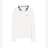 Tory Sport Tory Burch Performance Piqué Pleated-collar Long Sleeve Polo In Snow White/tory Navy