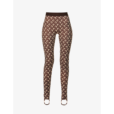 Marine Serre Moon-print High-rise Recycled Polyamide And Recycled Elastane-blend Leggings In All Over Moon Brown