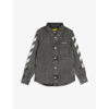 Off-white Rubber Contrast-logo Stretch-denim Shirt 8-10 Years In Black